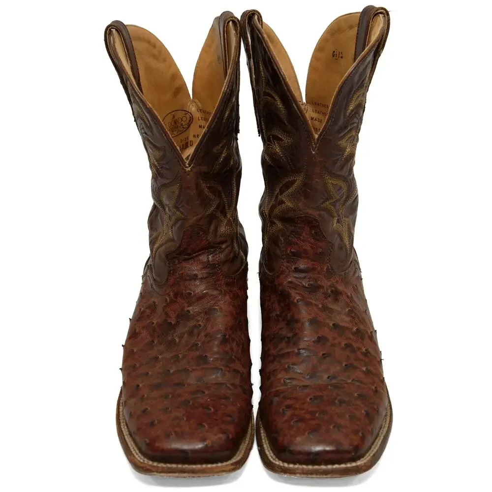El Dorado Handmade Full Quill Ostrich Broad Square Toe Stockman Cowboy Boots 12